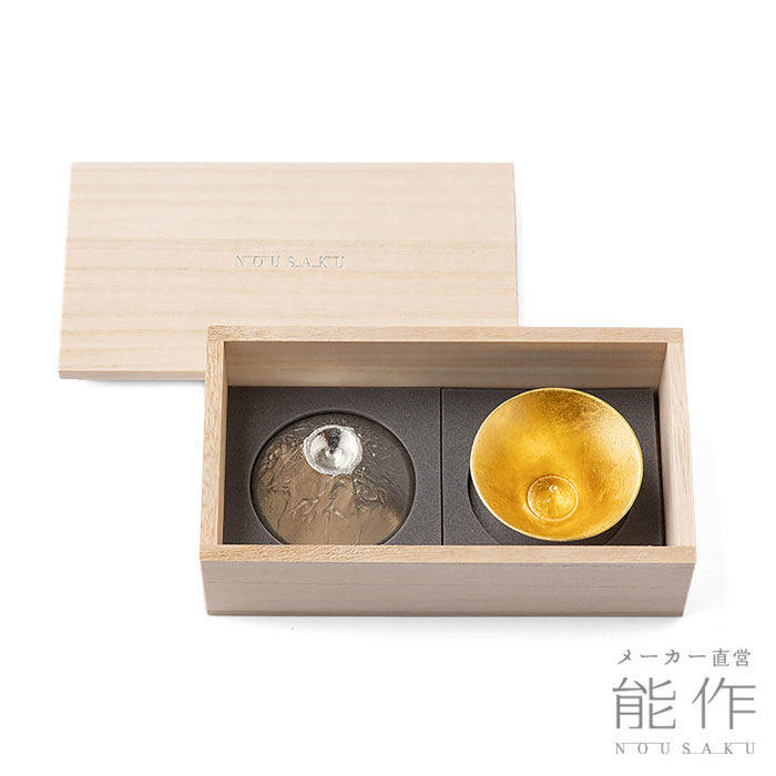 日本进口 能作锡器 富士山 FUJIYAMA 锡・金箔套装 酒器酒杯
