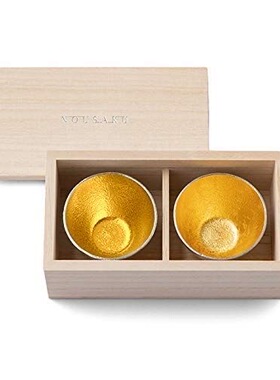 日本进口能作NOUSAKU纯锡日式清酒杯白酒杯金银杯各一桐箱入