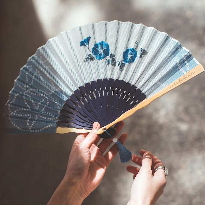日本制 京都名扇 白竹堂 凉华 扇子 （ろ） 朝颜