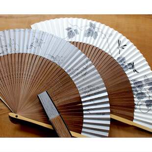 现货 日本进口 白竹堂京扇子 和纸手绘男士扇子套装东山 鸟兽戏画