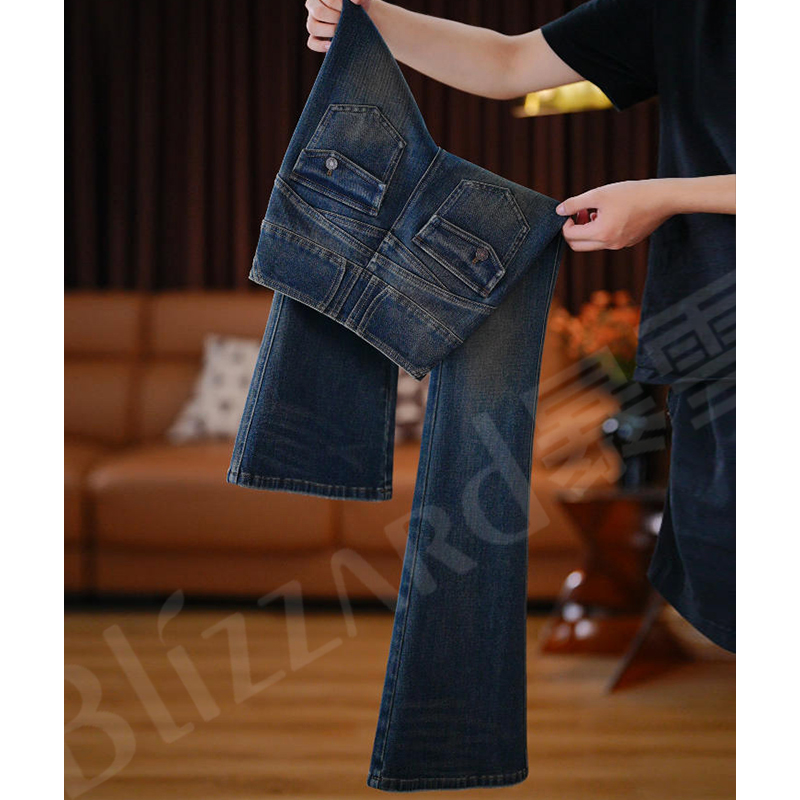 暴雪超模微喇叭牛仔裤高腰显瘦