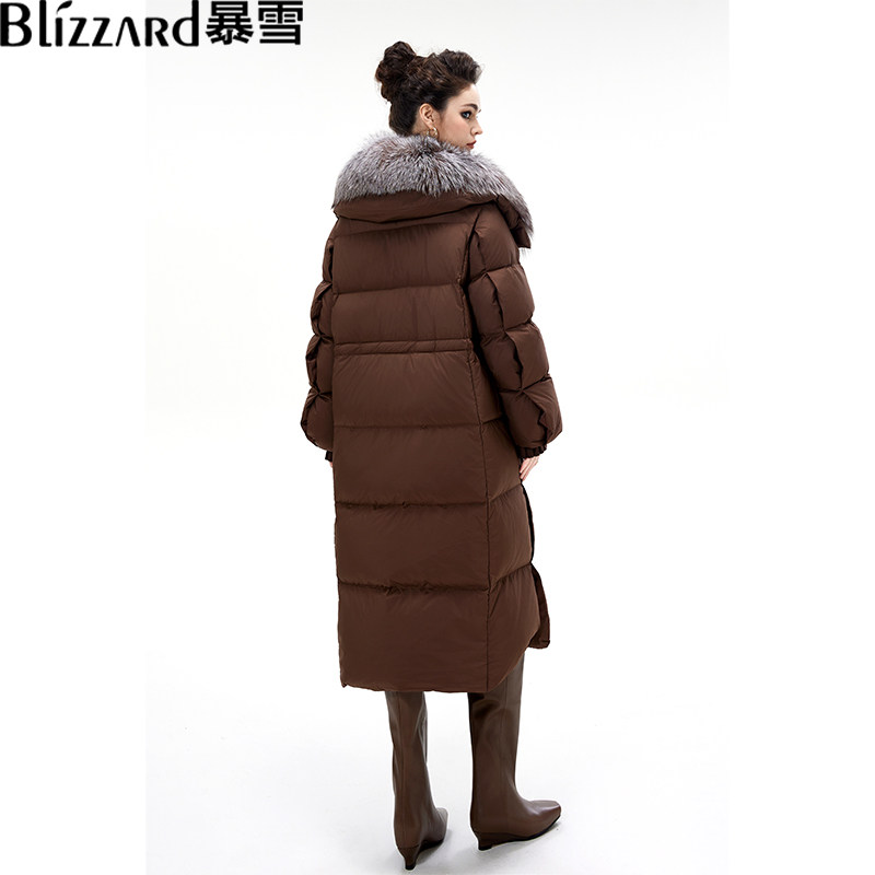 暴雪【黄栌】高端2025冬季时尚大毛领中长款羽绒服90白鹅绒D69119