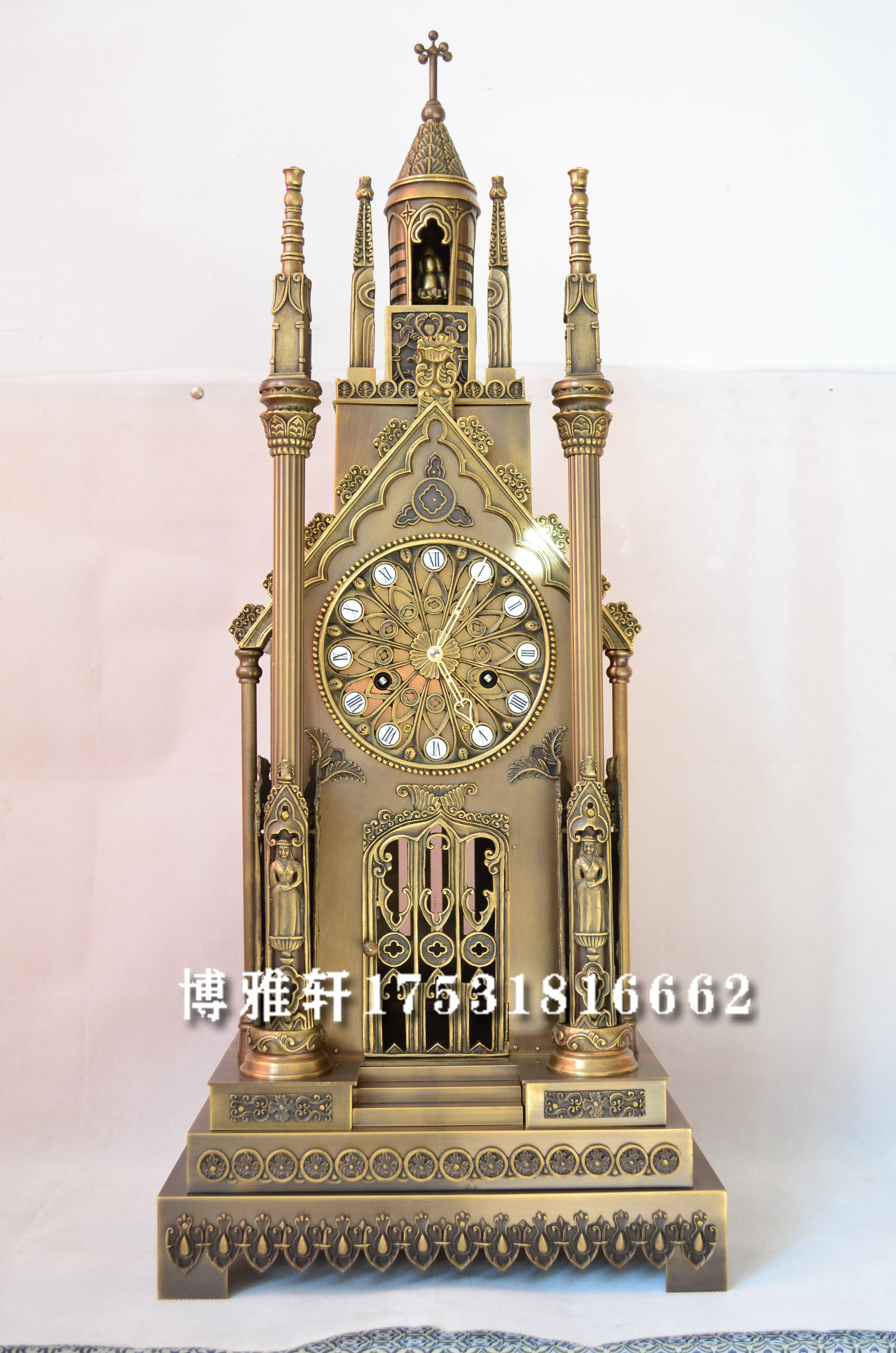 钟表哥特式教堂座钟纯铜机械报时欧式古典仿古董故宫样板间壁炉钟