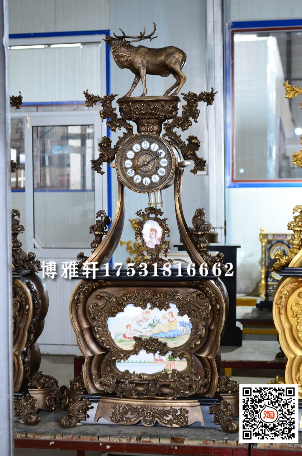 鹿钟纯铜机械老式发条立钟古典仿故宫古董收藏样板间壁炉风水报时