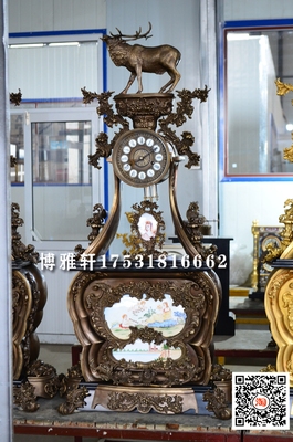 鹿钟纯铜机械老式发条立钟古典仿故宫古董收藏样板间壁炉风水报时