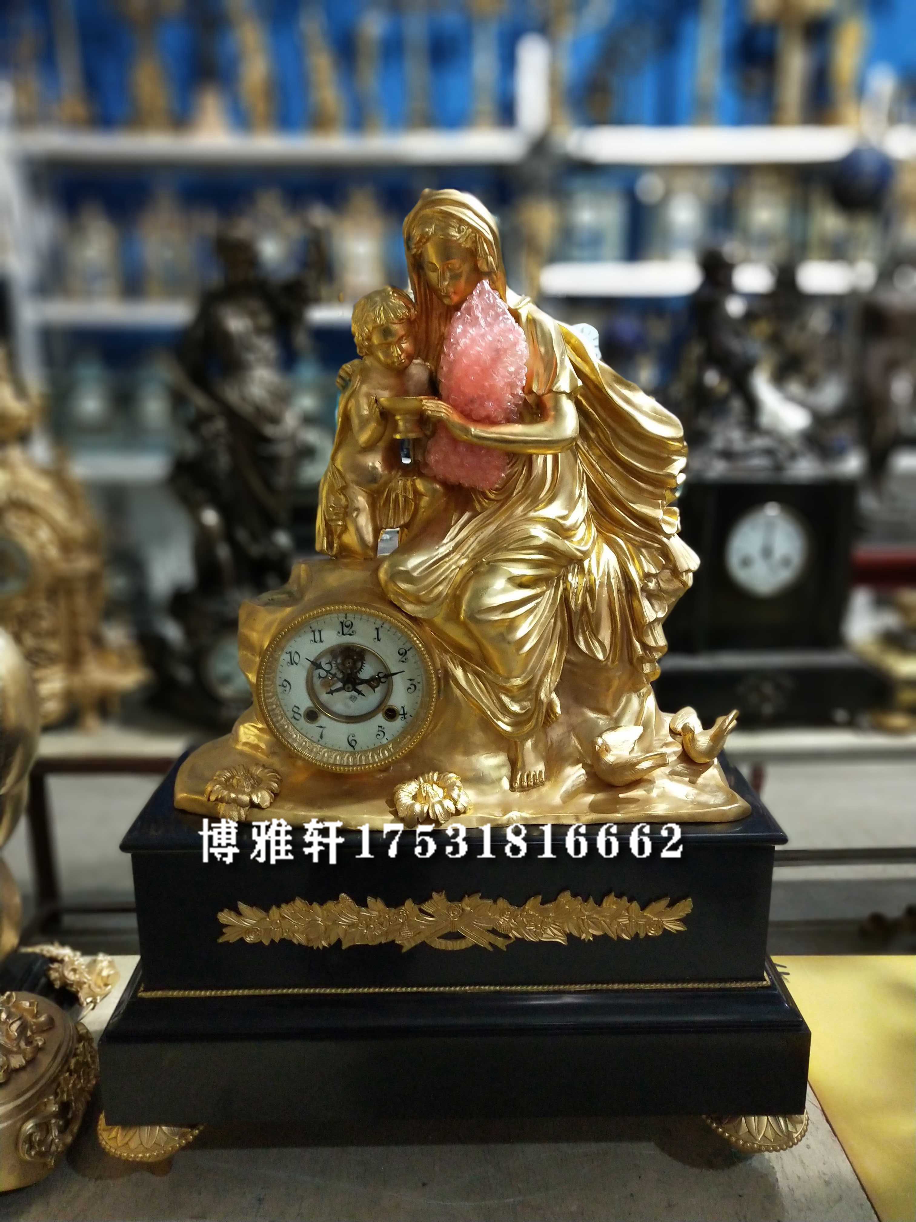 钟表纯铜机械古典座钟仿古董故宫老式发条家居条案壁炉欧洲报时钟