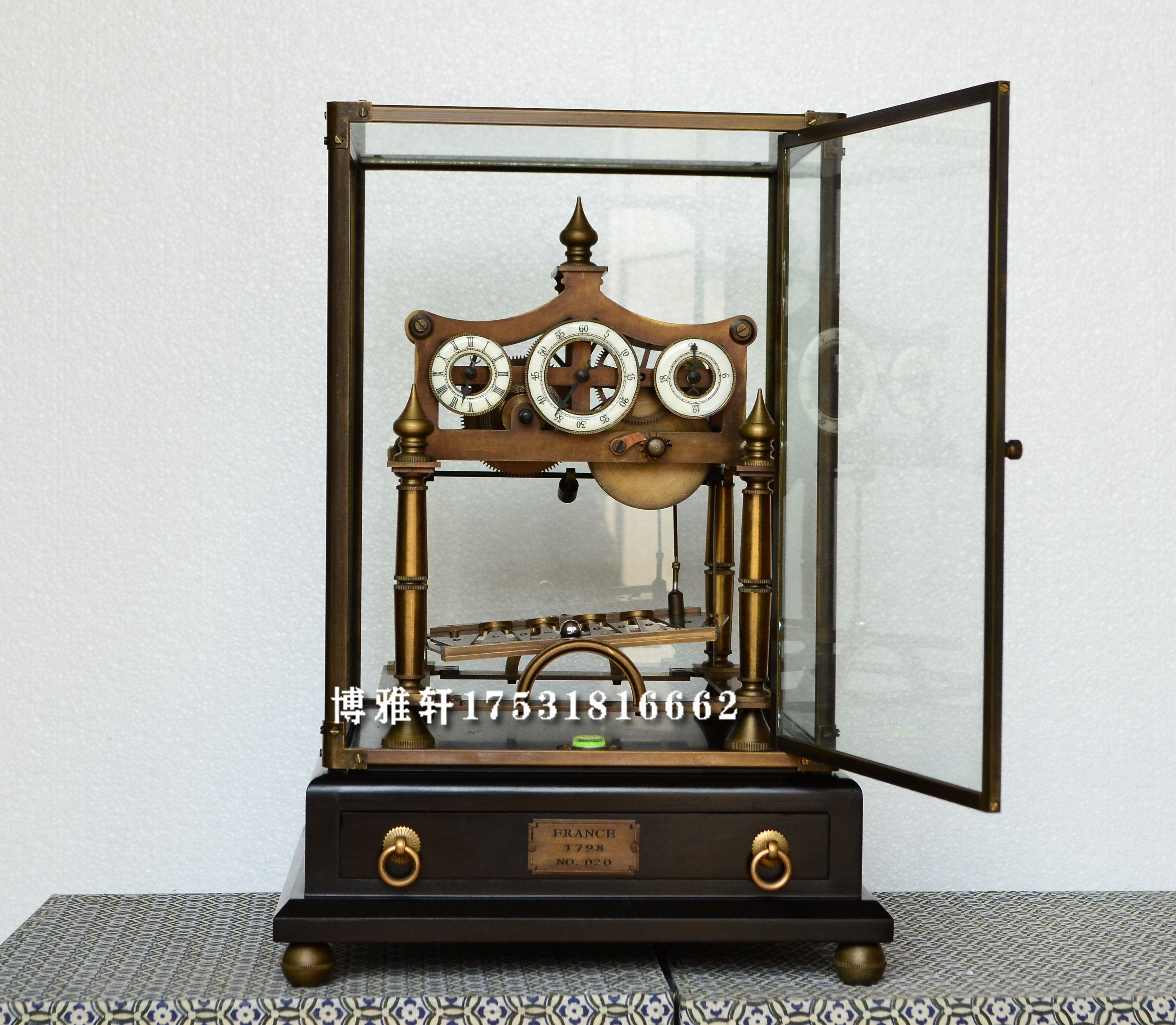 滚珠钟纯铜机械发条趣味座钟钢珠轨道老式仿古董美式趣味玻璃罩钟