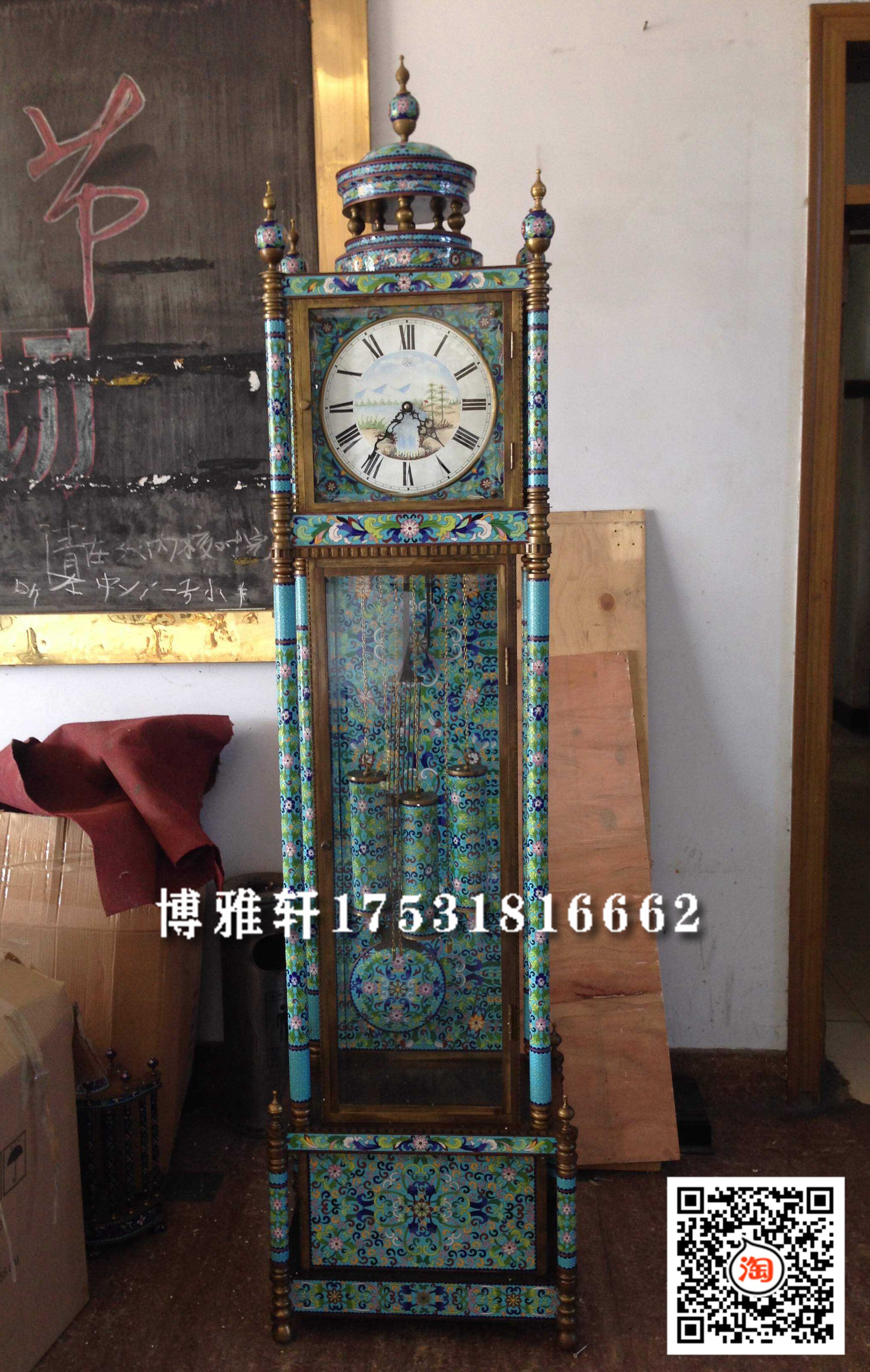 落地钟纯铜景泰蓝机械德国赫姆勒报时音乐立钟仿故宫家居客厅摆钟