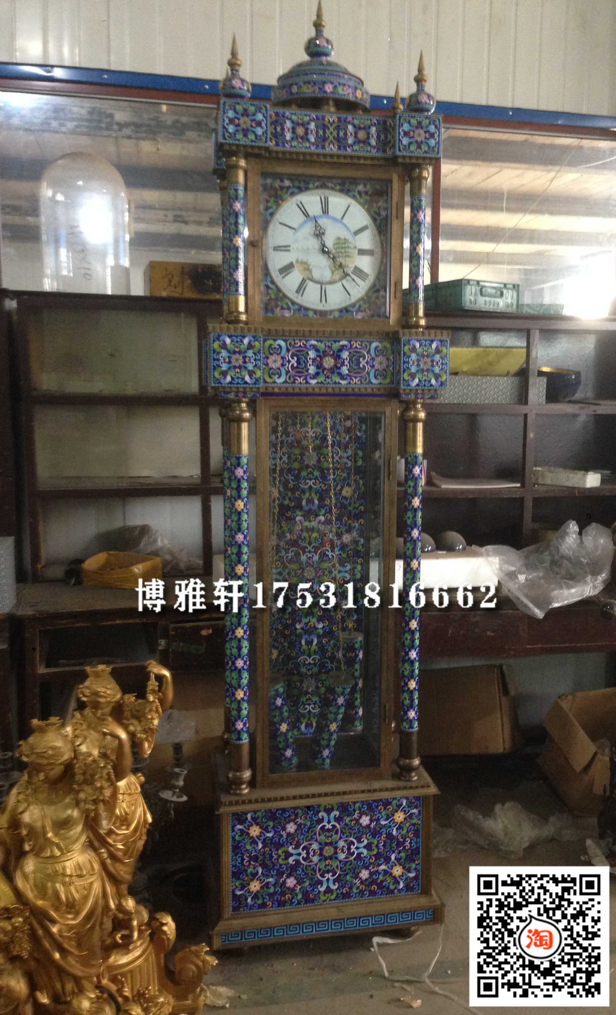 落地钟古典机械重力立钟珐琅彩仿民国古董台钟德国赫姆勒音乐钟表