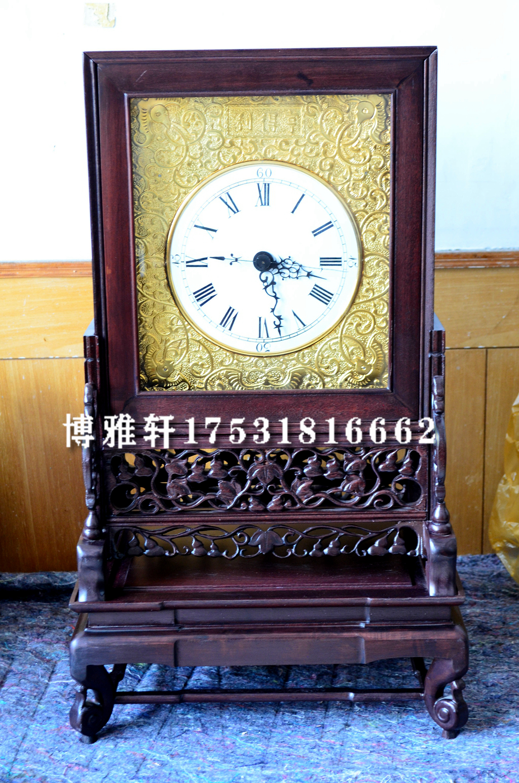 南京钟镀金簪刻盘屉机械苏钟芝麻链纯铜机芯本钟乾隆故宫中插屏钟