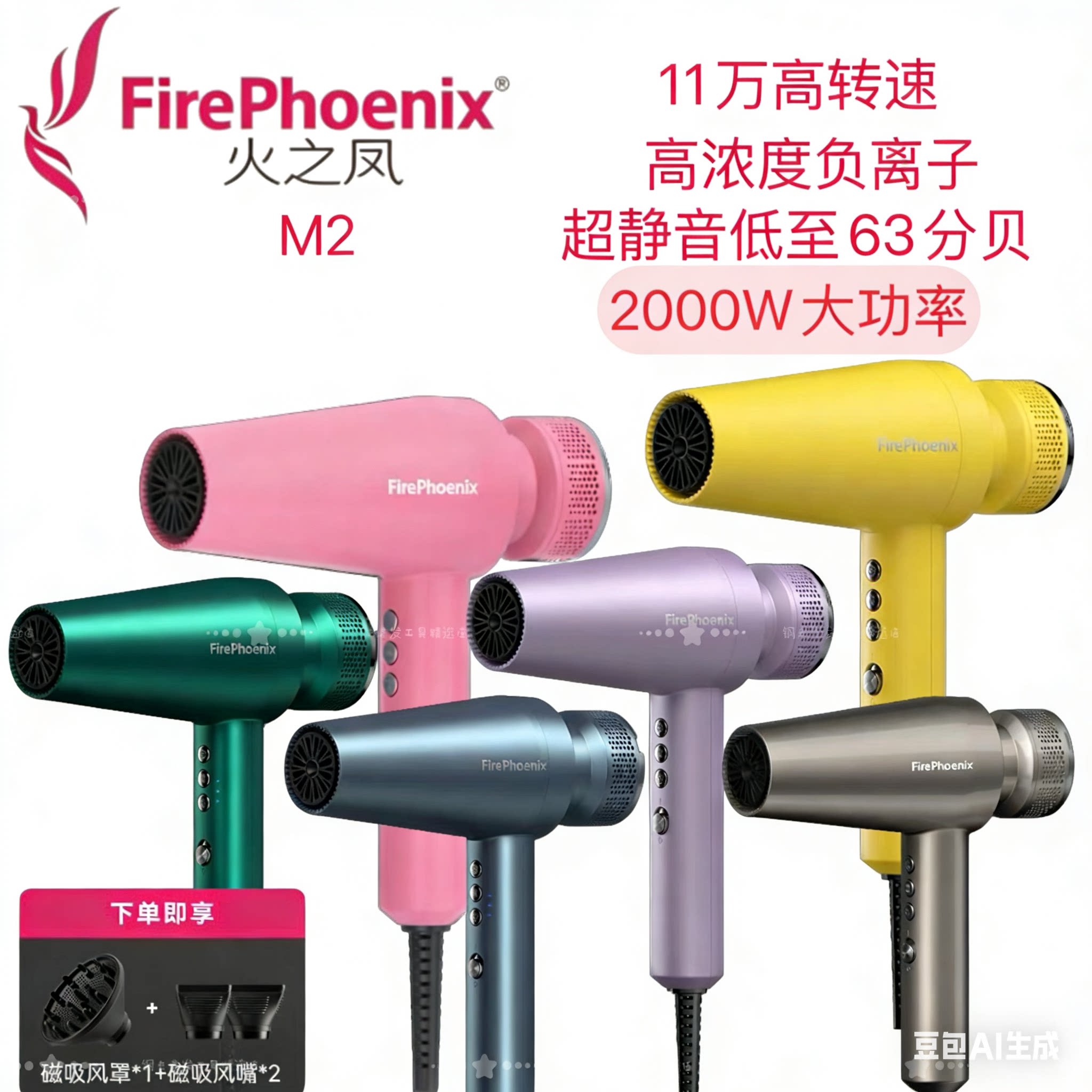 火之凤M2吹风机发型师专用超轻静音发廊大功率负离子高速电吹风筒
