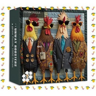 跨境 Runway Roosters Jigsaw Puzzle 1000 Pieces有趣的公鸡拼图