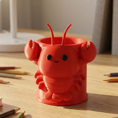 跨境新品 Lobster Pen Holder 可爱的龙虾3D打印笔筒创意桌面摆件