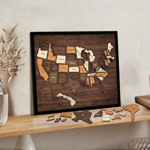 Puzzle 跨境新款 木质美国旅行地图拼图 Map Travel Wooden USA