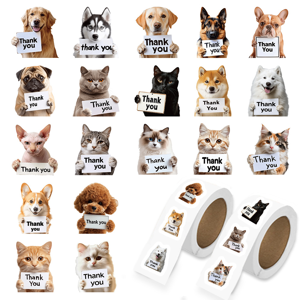 跨境新款 Cute Dog & Cat Thank You Stickers可爱狗和猫感谢贴纸