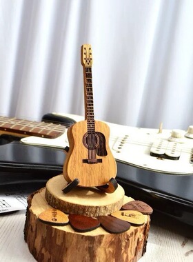 跨境爆款木制原声吉他拨片盒带支架个性化吉他拨片盒