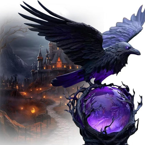 跨境新款Raven’s Moonlight哥特式黑暗灯乌鸦灯乌鸦台灯桌面摆件