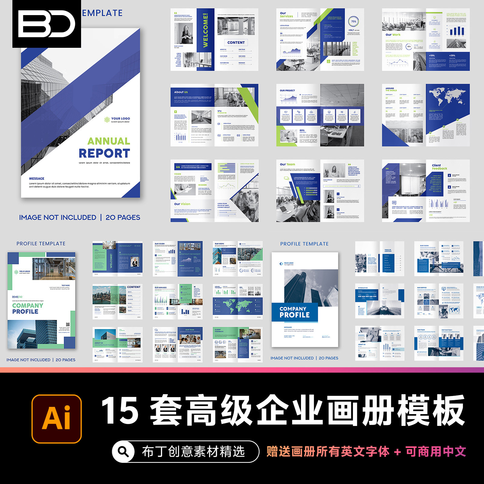 15套现代企业公司画册模板产品品牌宣传手册内页封面排版带字体ai图片