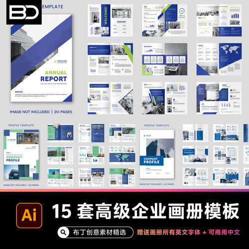 15套现代企业公司画册模板产品品牌宣传手册内页封面排版带字体ai