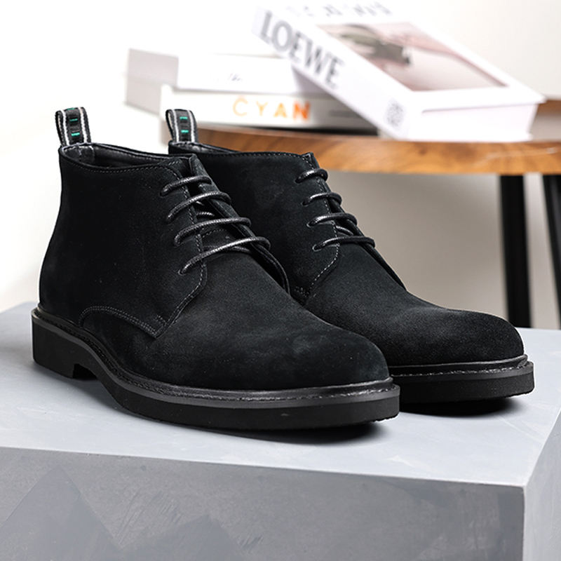 冬季牛反绒马丁靴男靴翻毛皮短靴子男士高帮休闲磨砂皮鞋真皮加绒