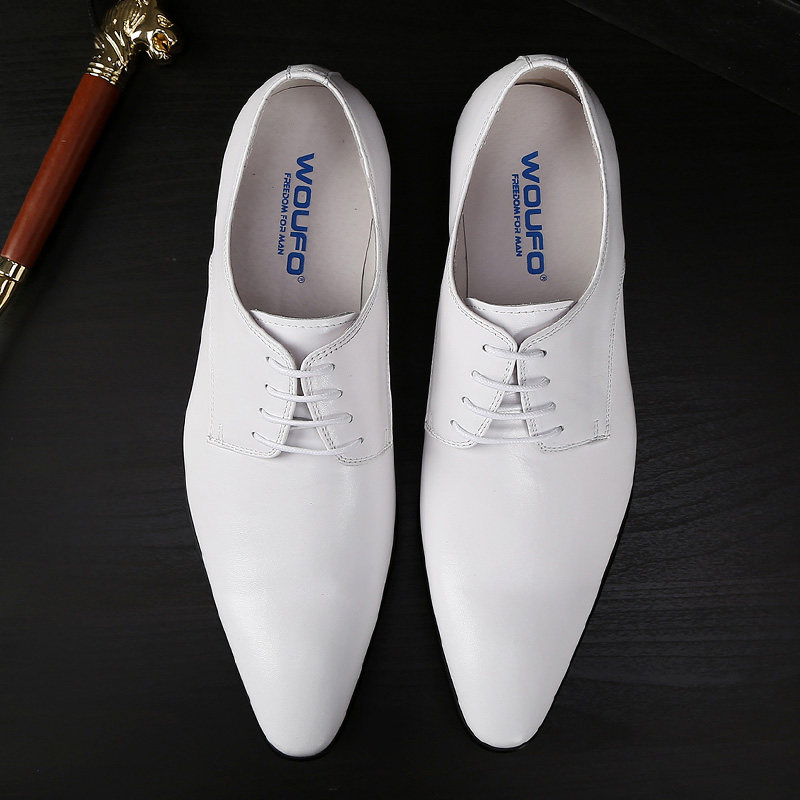 男士真皮英伦商务正装皮鞋白色男鞋子头层牛皮尖头青年系带婚鞋潮