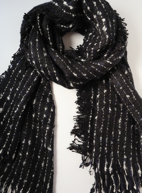 ZAR*黑色针织感撞色白色纹理小众个性保暖围巾轻奢秋冬季大披肩