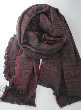 ZAR*暗红色几何图形日常出游拍照柔软围巾舒适精致显白大尺寸