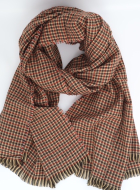 ZAR*千鸟格红色系暖色调百搭精致高级氛围感简约披肩长款秋冬围巾