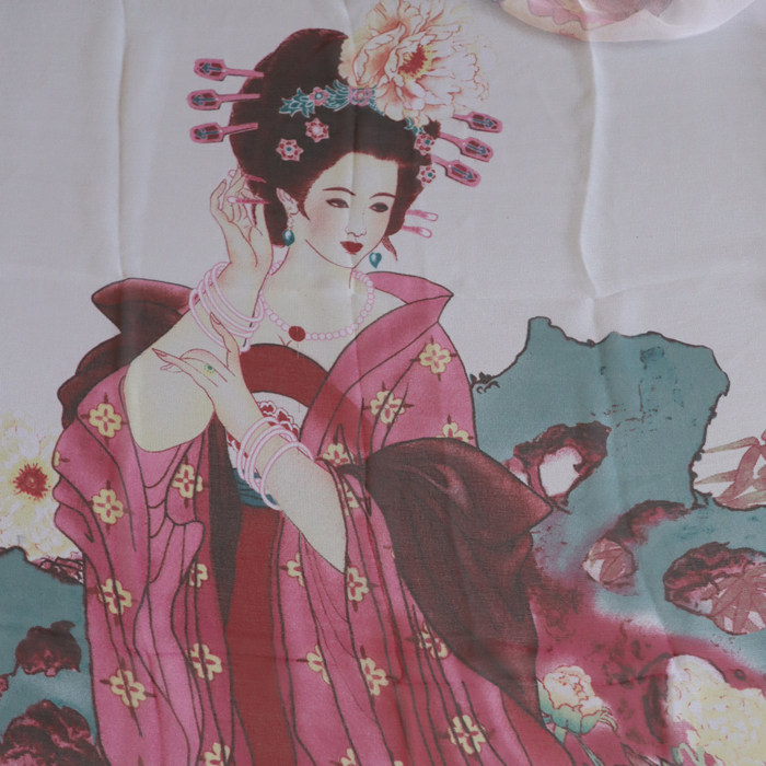 中国风古典美女仕女图长方形防晒丝巾真丝围巾时尚薄披肩