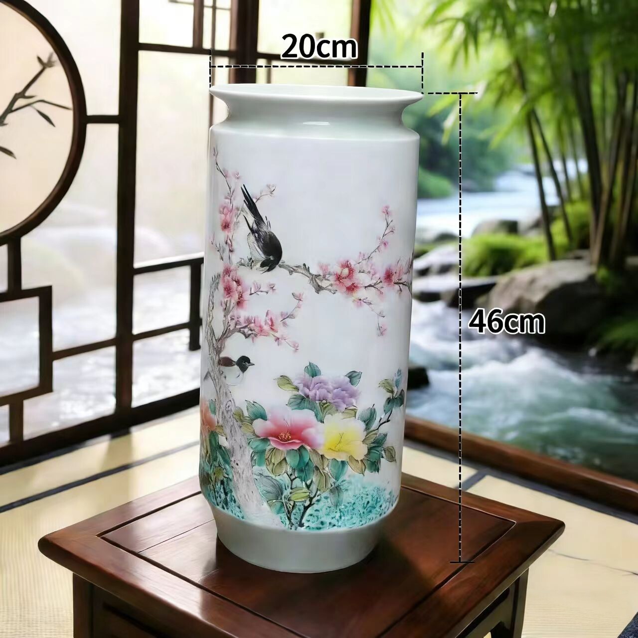 景德镇中式陶瓷器花瓶粉彩手绘花卉插花装饰摆件大师作品酒柜玄关