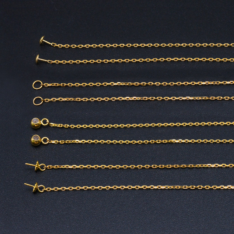 18k金耳线diy配件彩金女流苏长款加厚十字链空托耳饰耳坠耳环