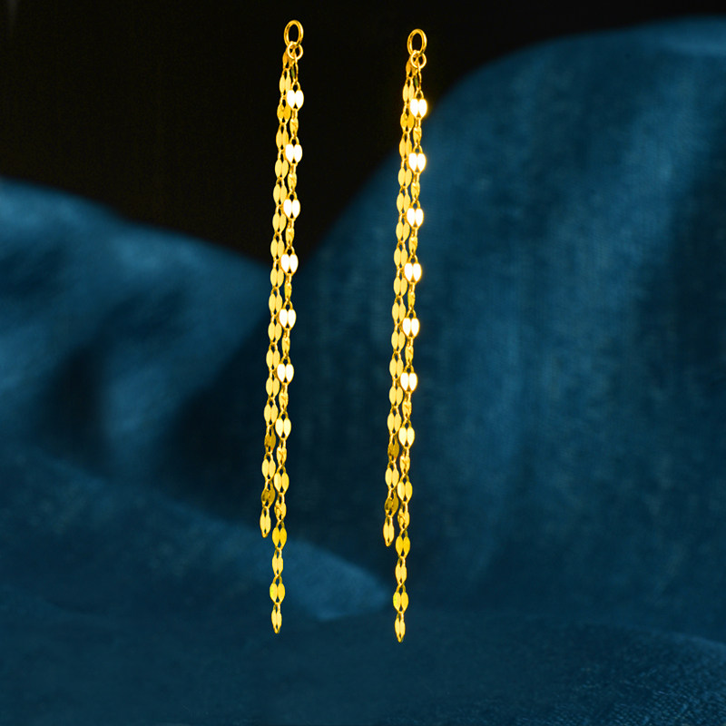 18k金流苏配件黄金耳环珍珠气质名媛中长款亮片耳钉diy耳线高级感