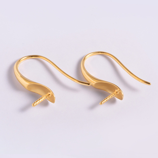 18k金高跟鞋耳钩耳环耳钉珍珠空托黄金K金素款diy半孔圆珠配件