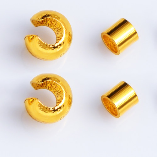 纯18k金月牙扣夹线管diy串珠珍珠手链项链配件c型夹扁定位卡线扣