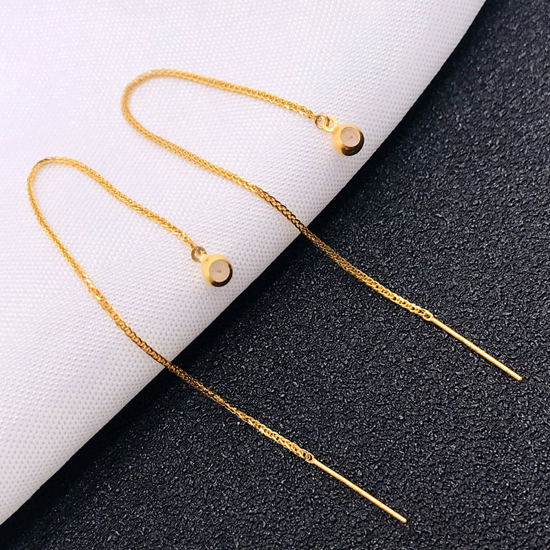 肖邦耳线18k金au750彩金针式空托多功能翡翠蜜蜡小平安扣配件