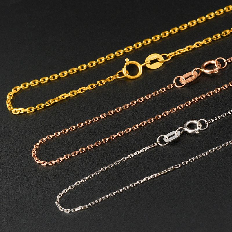 十字链18k金黄金彩金玫瑰金白金au750项链女卡家链十八锁骨链素链