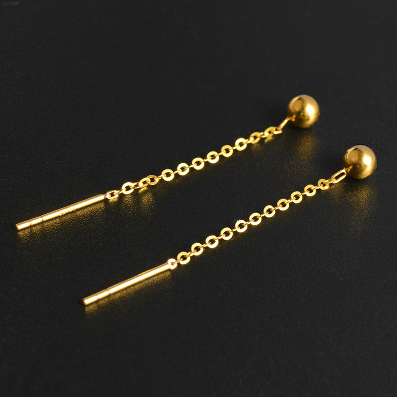 彩金黄金小耳线18k金球球纯金流苏玫瑰金白金女短款2025年新款潮