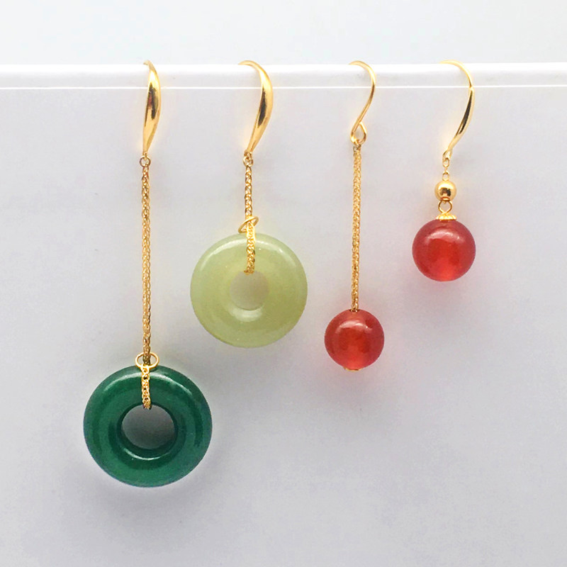 18k金耳钩diy材料配件耳线耳坠珍珠平安扣翡翠空托半成品耳环