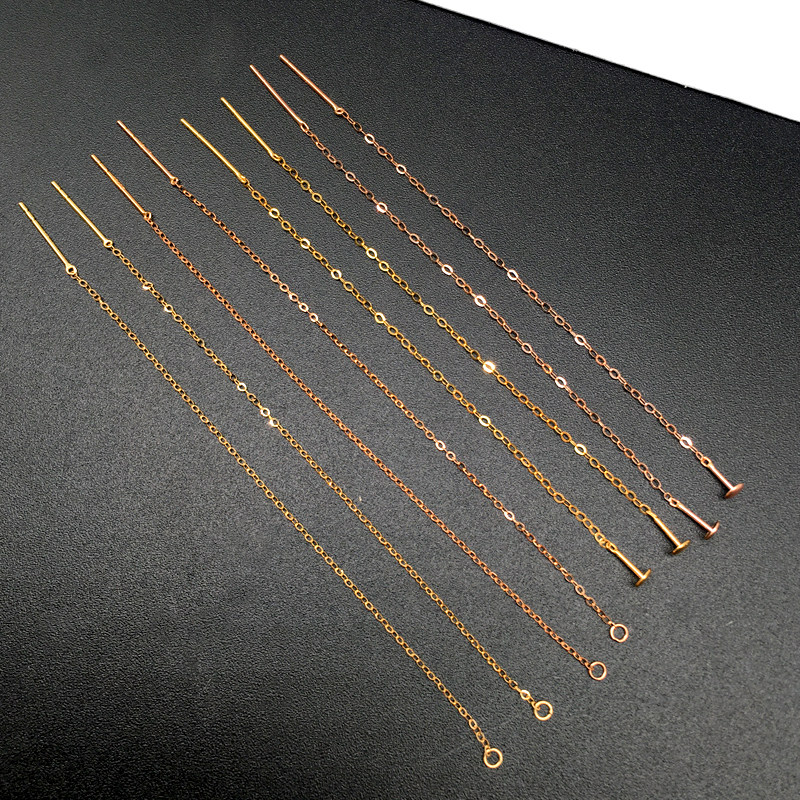 耳线针式18K金配件diy 彩金耳饰au750玫瑰金小玉平安扣多功能