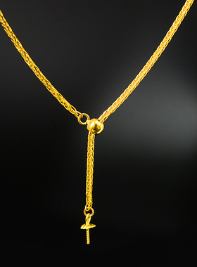 18k金珍珠y字链配件半孔珠单珠空托可调节项链锁骨链肖邦链o字链