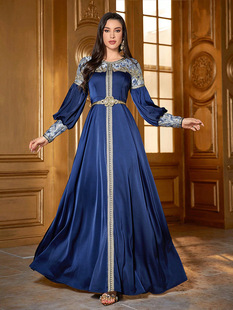 藏青色高个子女装 拼接显瘦长袍连衣裙Turkey 170中东气质优雅长袖