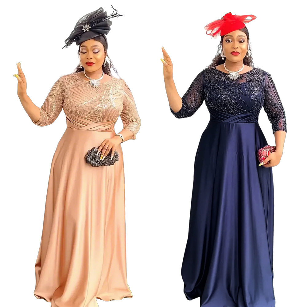 跨境外贸欧美非洲女装大码亮片连衣裙速卖通圣诞节派对礼服长裙子