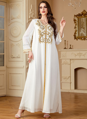 中东刺绣女装长裙迪拜长袍钉珠欧美连衣裙子dubai clothes dress