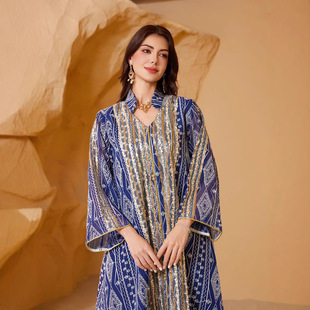 NC33沙特迪拜晚礼服Muslim大码珠片刺绣绣花亮片连衣裙
