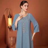 ZF3033中袖 A字版 型手工缝钻连衣裙阿拉伯长裙