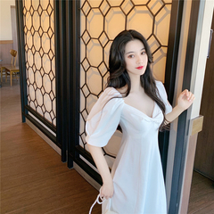 Real price real shot white moonlight French retro gentle temperament long slim dress