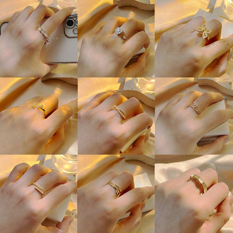 欧美镶钻豪华镀金开口戒指女ins复古冷淡风蝴蝶指环网红爆款尾戒
