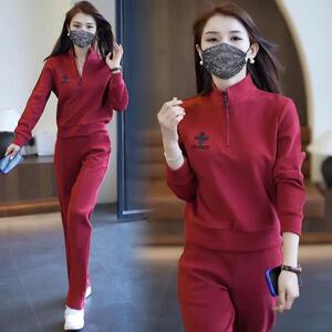 2023年春秋新款跑步运动服套装女时尚大码休闲宽松显瘦卫衣两件套
