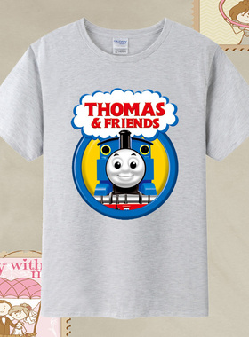 男童夏天衣服 灰色女儿童托马斯小火车 童装 卡通短袖t恤儿童衣服