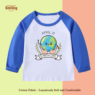 April 22保护地球日环境圆领长袖T恤表演出服装男儿童衣服女孩子7